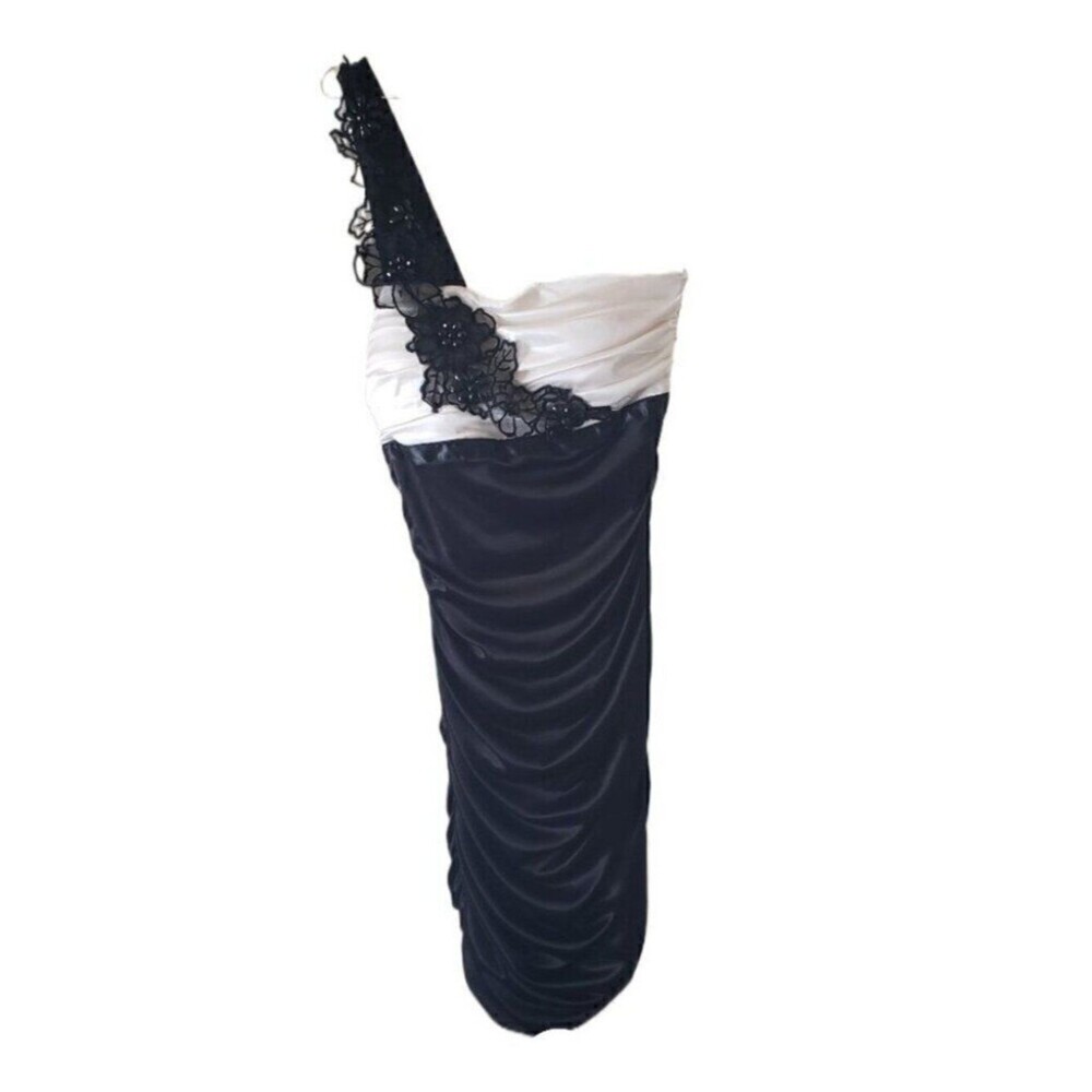 B. Darlin One Shoulder Black & Ivory Dress With Black Appliqué Flowers